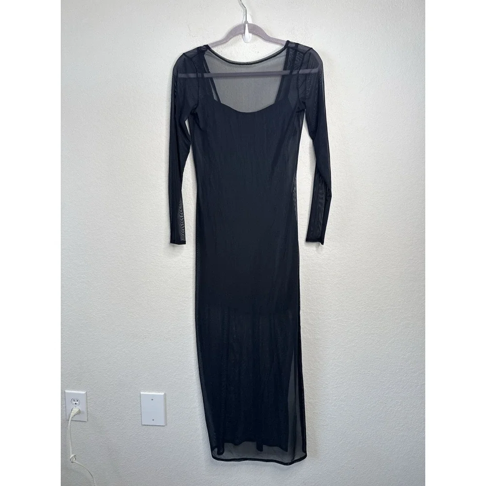 Abercrombie & Fitch‎ Long Sleeve Mesh Maxi Dress Sz S Sheer Open Back Slit Party